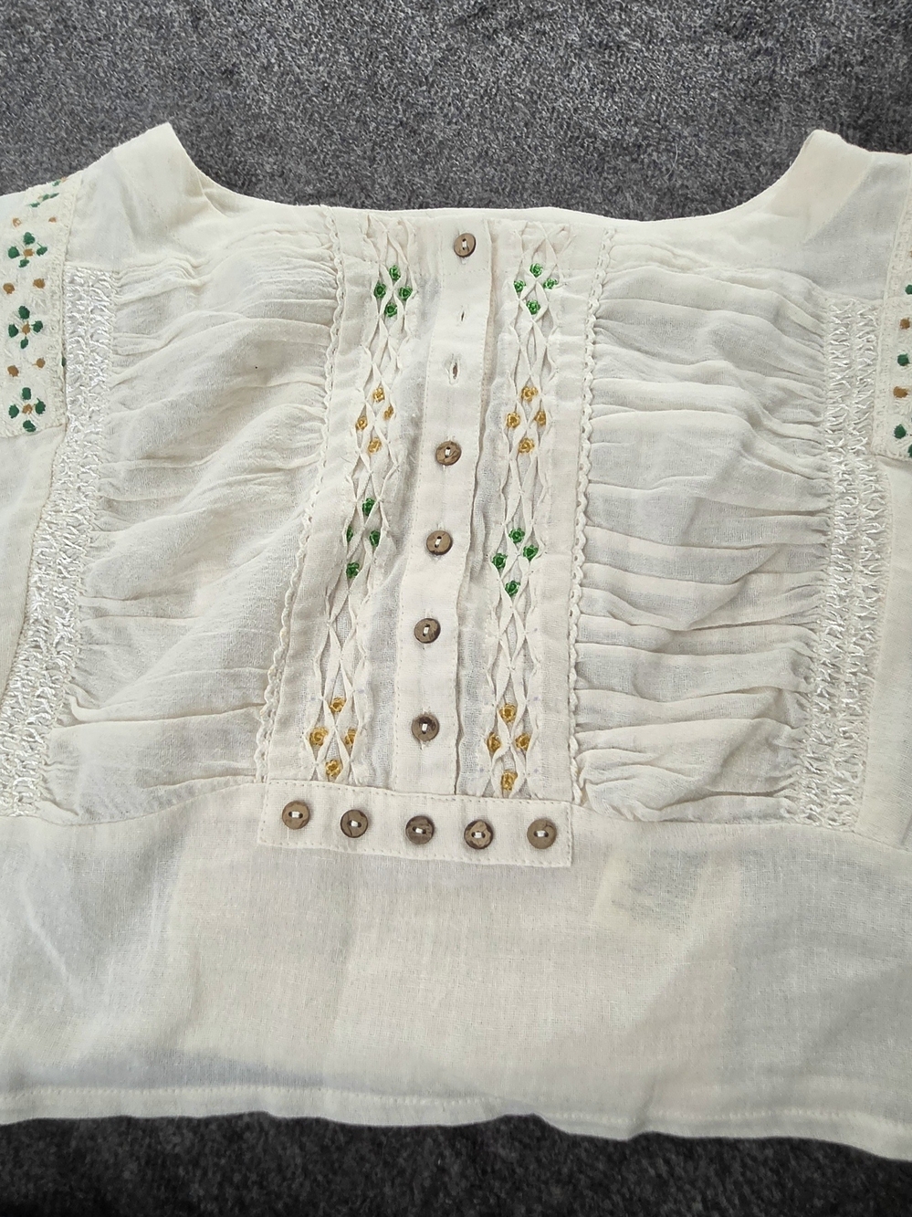 Free People. Women’s Cream Embroidered Button-Front Top